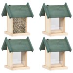 vidaXL Mangeoires à oiseaux 4 Pièces Bois de sapin