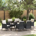 vidaXL Ensemble de salle à manger de jardin de 7 pièces avec coussins en rattan noir poly