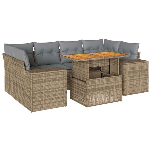 vidaXL Salon de jardin avec coussins 7 Pièces beige résine tressée