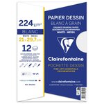 CLAIREFONTAINE - Pochette dessin - Papier a grain P.E.F.C - 21 x 29,7 - 12 feuilles - 224G - Couleur blanche