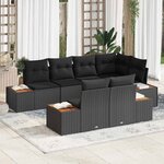 vidaXL Ensemble de canapé de jardin avec coussin 7 Pièces Noir Poly rotin
