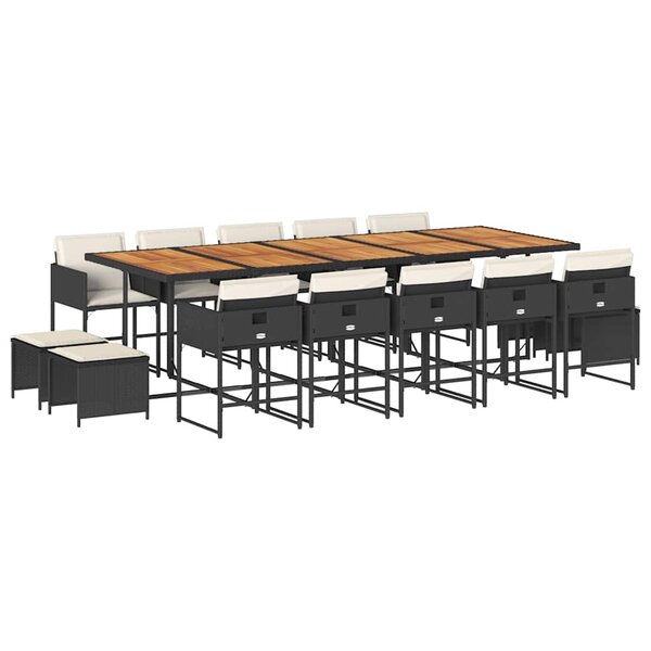 vidaXL Ensemble à manger de jardin 15 Pièces coussins noir résine tressée