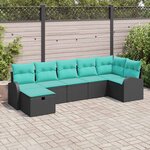 vidaXL Ensemble de canapé de jardin avec coussin 7 Pièces Noir polyrotin
