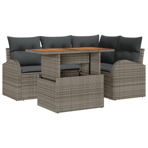vidaXL Ensemble de salle à manger de jardin de 5 pièces avec coussins en poly ratin gris et acacia