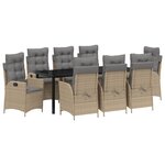 vidaXL Set de 9 Chaises de Salle à Manger de Jardin avec Coussins Beige Poly Rotin
