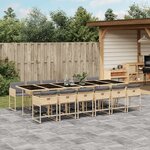 vidaXL Ensemble à manger de jardin coussins 13 Pièces mélange beige rotin