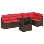 vidaXL Ensemble de canapé de jardin 7 Pièces Marron et rouge polyrotin
