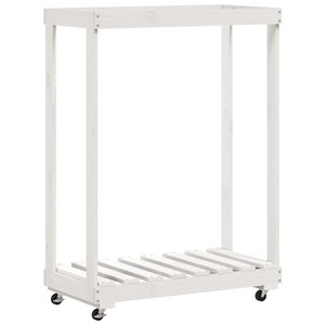 vidaXL Porte-bûches avec roulettes blanc 76 5x40x108cm bois massif pin