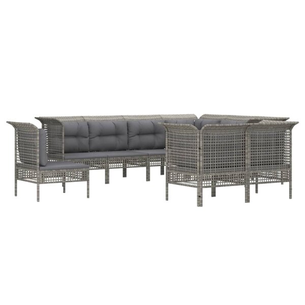 Salon de jardin meuble d'extérieur ensemble de mobilier 9 pièces avec coussins gris résine tressée 02_0018011