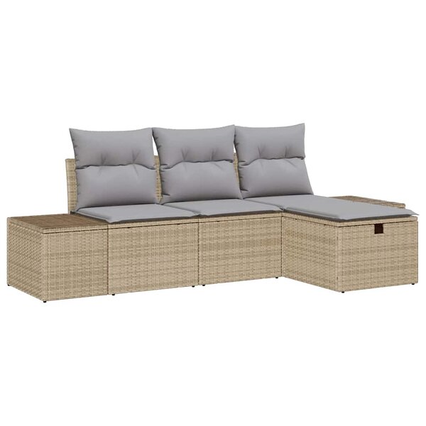 vidaXL Ensemble de canapé de jardin 4 Pièces Beige Poly rotin