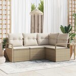 vidaXL Ensemble de canapé de jardin 4 Pièces Beige Poly rotin