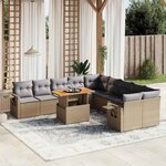 vidaXL Salon de jardin 11 Pièces avec coussins beige résine tressée