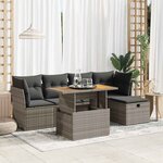 vidaXL Salon de jardin avec coussins 6 Pièces gris résine tressée acacia