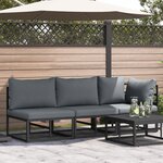 vidaXL Mobilier de jardin avec coussin 3 Pièces Noir Aluminium