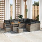 Ensemble de Canapés de Jardin 12 Pièces avec Coussins Gris Rattan Poly Acacia