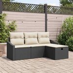 vidaXL Ensemble de canapé de jardin avec coussin 4 Pièces Noir Poly rotin