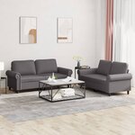 vidaXL Ensemble de canapés 2 Pièces avec coussins Gris Similicuir