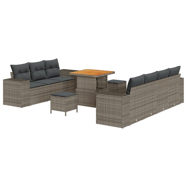 Ensemble canapé jardin vidaXL 10 pièces avec coussins gris en poly rotin acacia