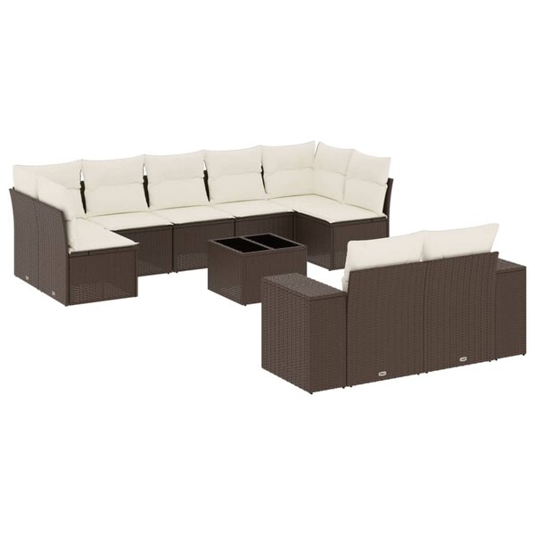 vidaXL Salon de jardin 10 Pièces avec coussins marron résine tressée