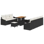 Ensemble de Canapés de Jardin de 10 Pièces avec Coussins Noir Rotin Poly