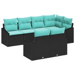 vidaXL Ensemble de Canapés avec coussin 7 Pièces Noir polyrotin