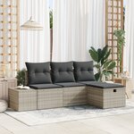 vidaXL Ensemble de Canapés de Jardin de 4 pièces avec Coussins en Poly Rotin Gris Clair