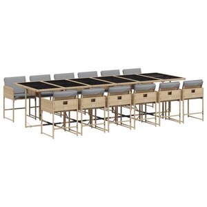 vidaXL Ensemble à manger de jardin coussins 13 Pièces mélange beige rotin