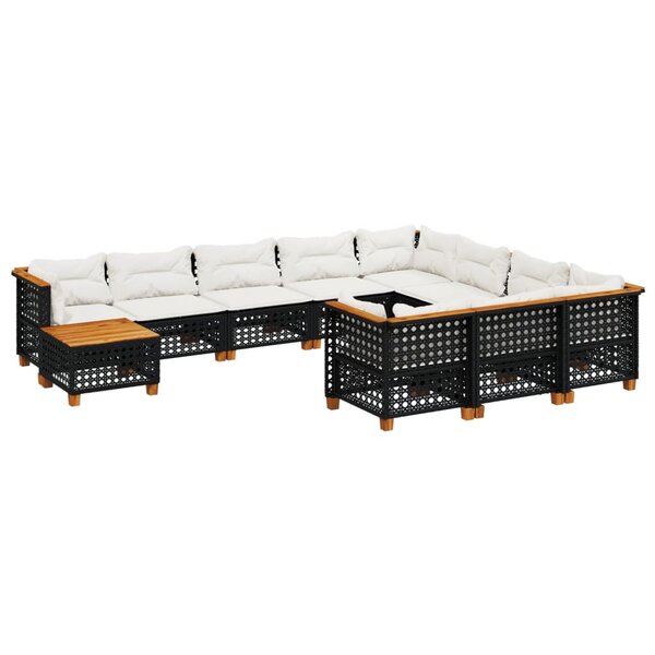 vidaXL Salon de jardin 11 Pièces avec coussins noir résine tressée