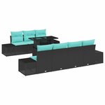 vidaXL Ensemble de Canapés avec coussin 8 Pièces Noir et Bleu polyrotin