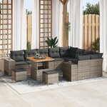 Ensemble de canapé de jardin de 12 pièces avec coussins gris Rattan poly Acacia