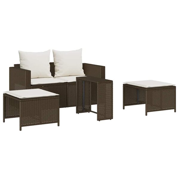 vidaXL Salon de jardin 5 Pièces avec coussins empilable marron polyrotin