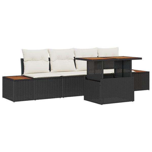 Ensemble de canapé de jardin 5 pièces avec coussins noir  rotin poly