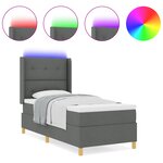 Lit Box Spring vidaXL avec Matelas et LED Gris Foncé 90x200 cm Tissu