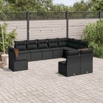 vidaXL Salon de jardin 10 Pièces avec coussins noir résine tressée