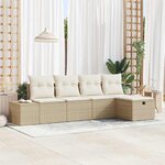 vidaXL Ensemble de canapé de jardin avec coussin 5 Pièces Beige polyrotin