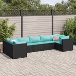 vidaXL Salon de jardin 7 Pièces avec coussins Noir Résine tressée