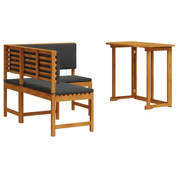 Ensemble de jardin 2 pièces avec coussins en bois d'acacia