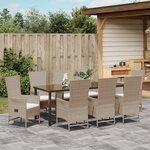 vidaXL Ensemble de salle à manger de jardin 9 pièces avec coussins beige poly rotin