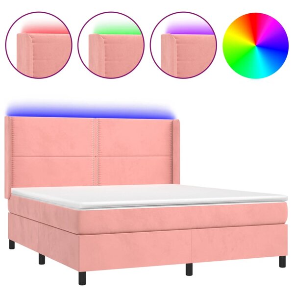 vidaXL Sommier à lattes de lit matelas et LED Rose 180x200 cm Velours