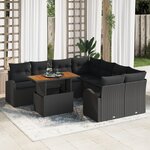 Ensemble de Canapés de Jardin 9 Pièces avec Coussins en Rattan Noir