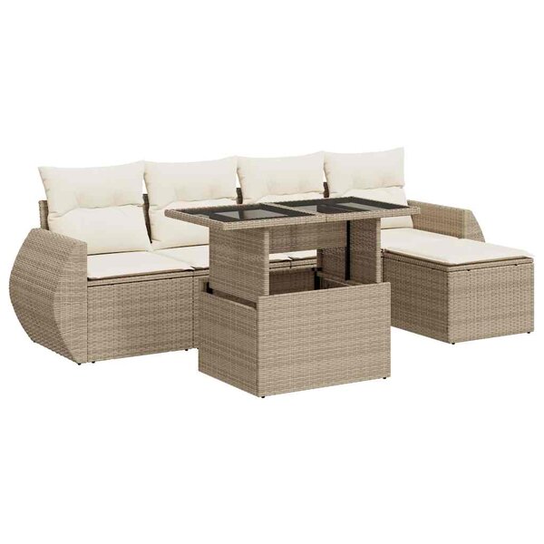 vidaXL Salon de jardin avec coussins 6 Pièces beige résine tressée