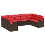 vidaXL Ensemble de canapé de jardin 9 Pièces Marron et rouge polyrotin