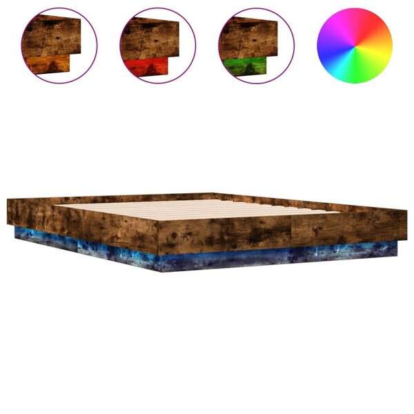 vidaXL Cadre de lit avec lumières LED chêne fumé 120x190 cm