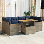 vidaXL Salon de jardin avec coussins 7 Pièces gris résine tressée