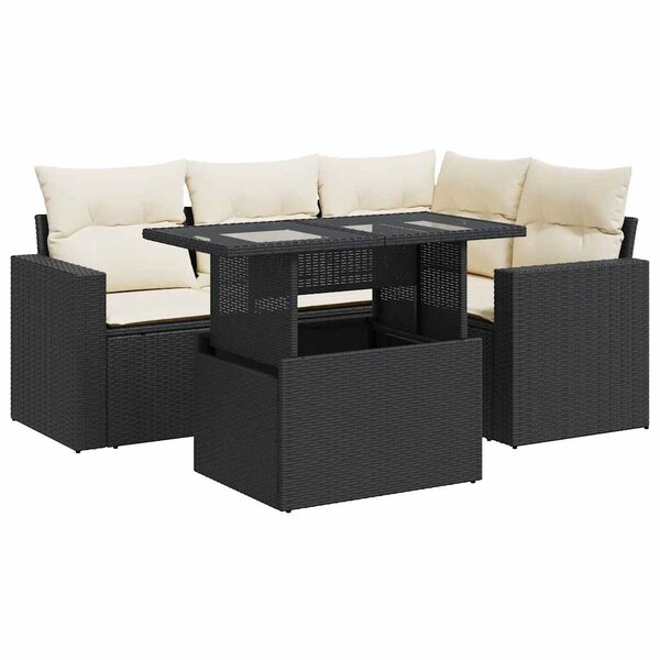 vidaXL Salon de jardin 5 Pièces avec coussins noir résine tressée