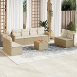 vidaXL Salon de jardin avec coussins 9 Pièces beige résine tressée