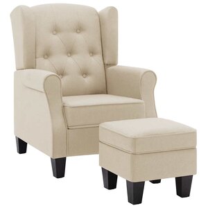 vidaXL Fauteuil avec repose-pied Crème Tissu