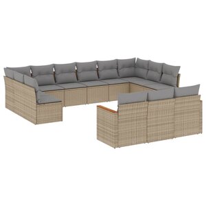vidaXL Salon de jardin et coussins 13 Pièces mélange beige résine tressée