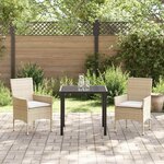 vidaXL Ensemble de salle à manger pour jardin 3 Pièces Beige Poly rotin