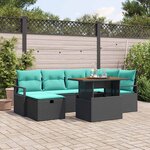 vidaXL Ensemble de canapé de jardin avec coussin 7 Pièces Noir Poly rotin